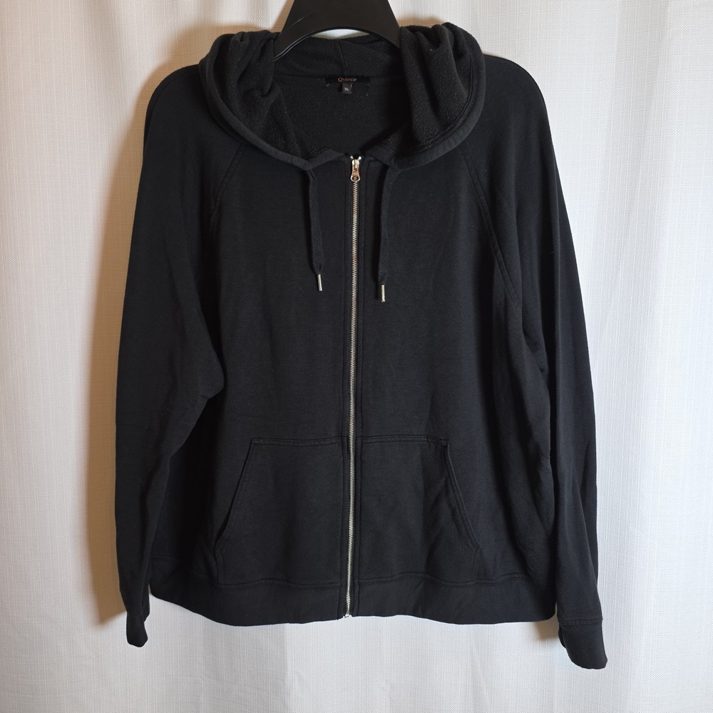 Quince SuperSoft Fleece Full Zip Up Hoodie Black Sweatshirt Jacket Size XL